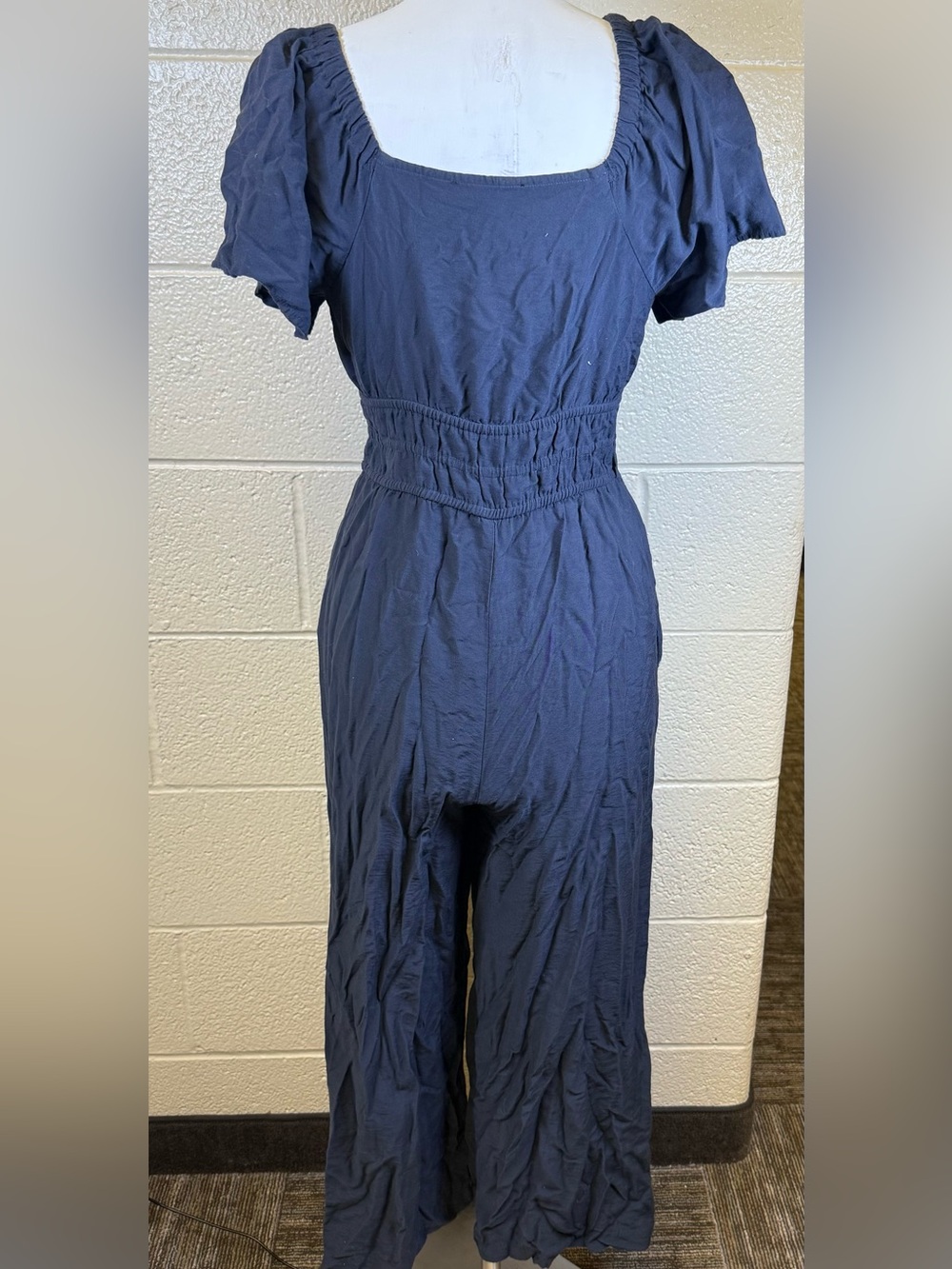 Madewell Navy Blue Short-Sleeve Elastic-Waist Jumpsuit - Picture 4 of 8